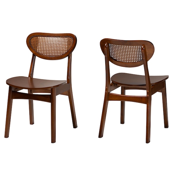 Baxton Studio Hesper Mid-Century Modern Walnut Brown Finished Wood and Rattan 2-Piece Dining Chair Set 239-2PC-13411-ZORO - main